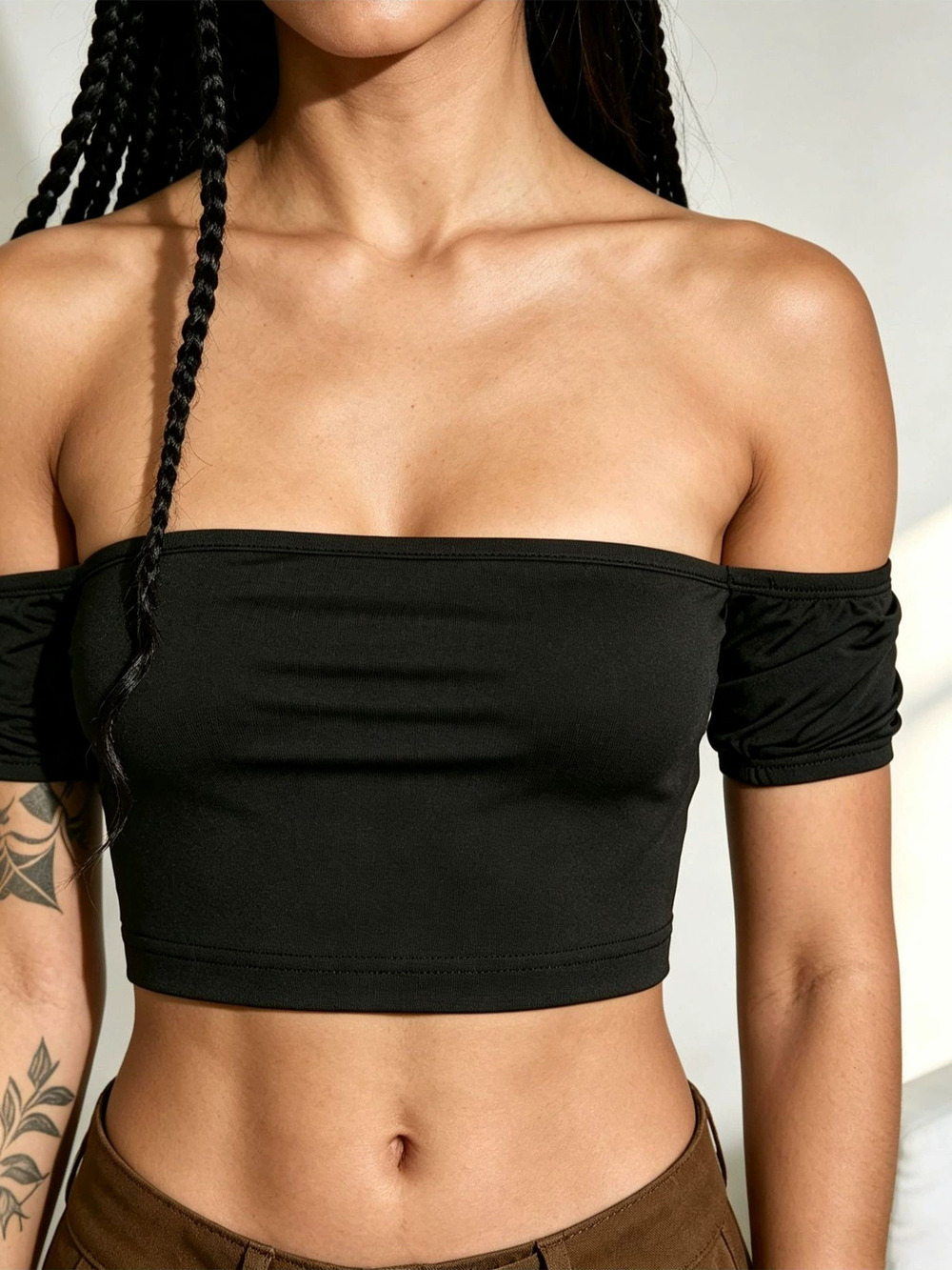Zara Off Shoulder Crop Top Slim Fit Strapless Tube Top